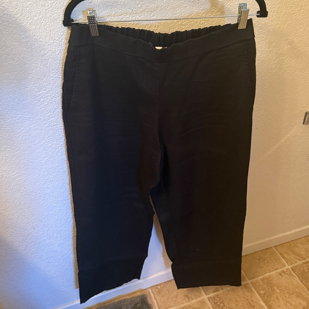Eileen Fisher black wide leg loose fit 100% linen trouser pants size small